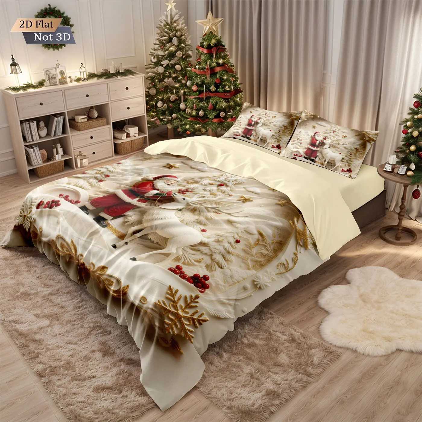 Christmas 3 imitation relief Santa Claus Merry Christmas print coreless bedding set multi size bedroom bedding decoration machine washable Y251126