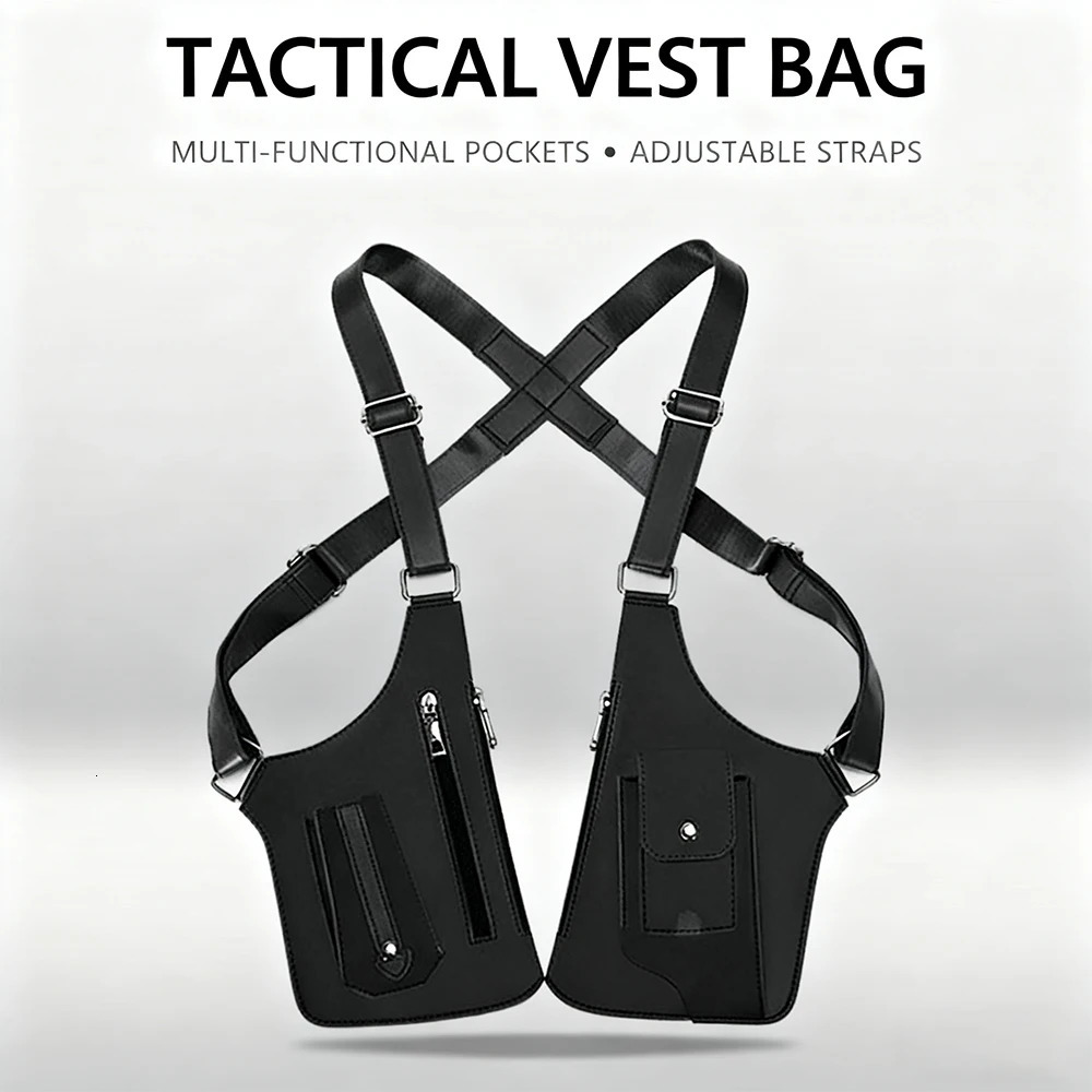Mens Tactical Vest Bag n High Quality PU Leather Man Chest Bag Phone Pouch Vintage n Underarm Back Pack Bags 251126