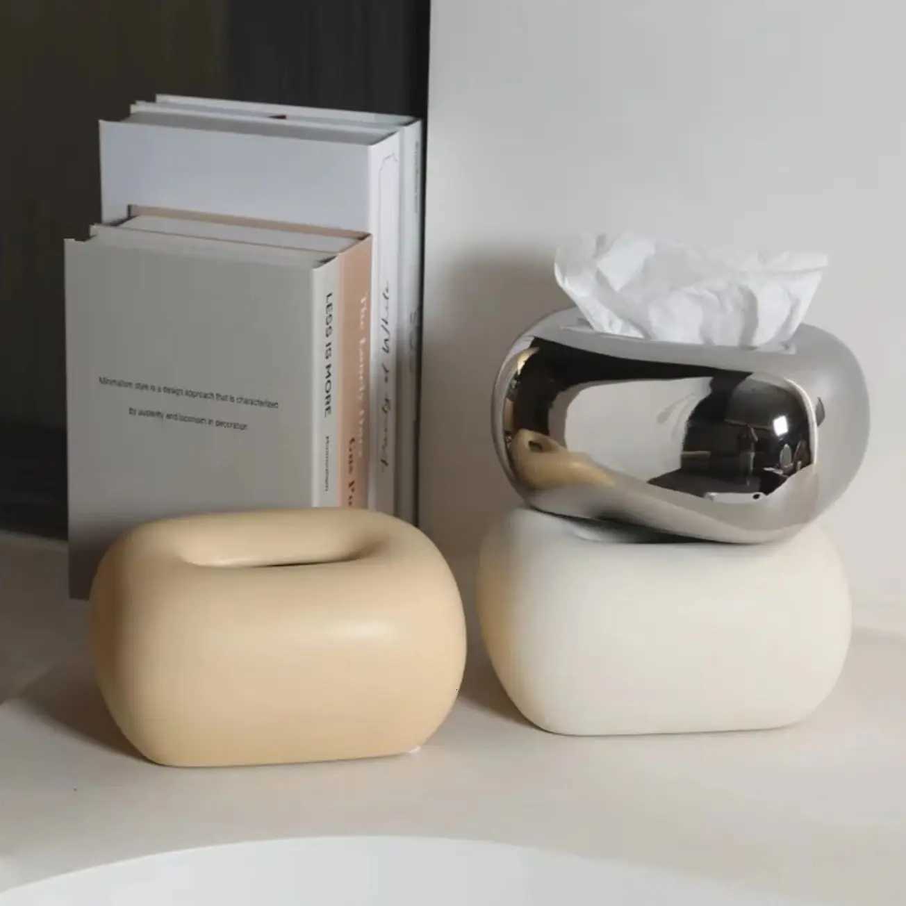 Nordic Cream Style Ceramic Tissue Box Living Room Bedroom Coffee Desktop Decoration Ornament Creative Tissue Holder Tissue Box Y251126