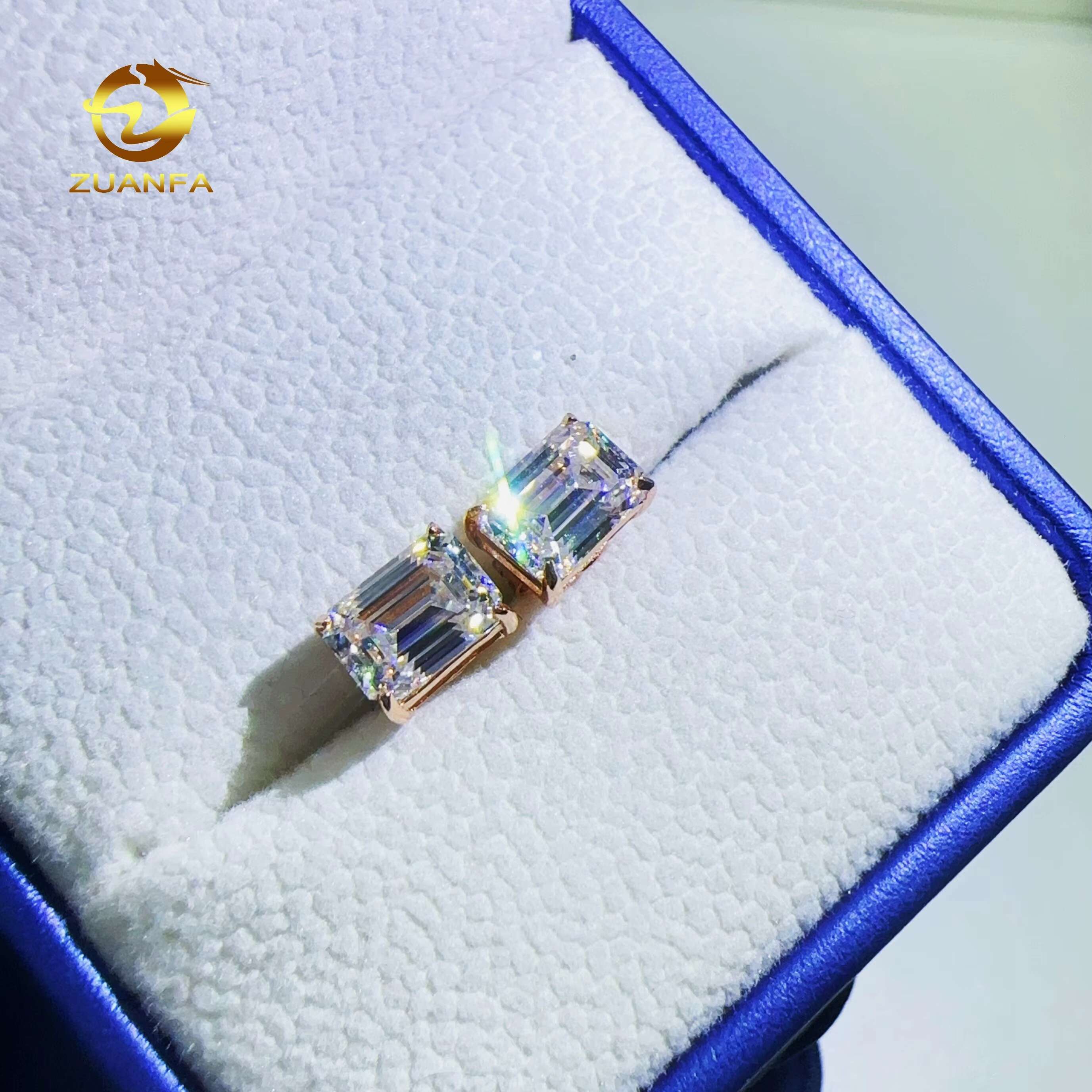 Zuanfa Wholesale Factory Price VVS Emerald Diamond 925 Sterling Silver Jewelry Screw Back Moissanite Stud Earrings