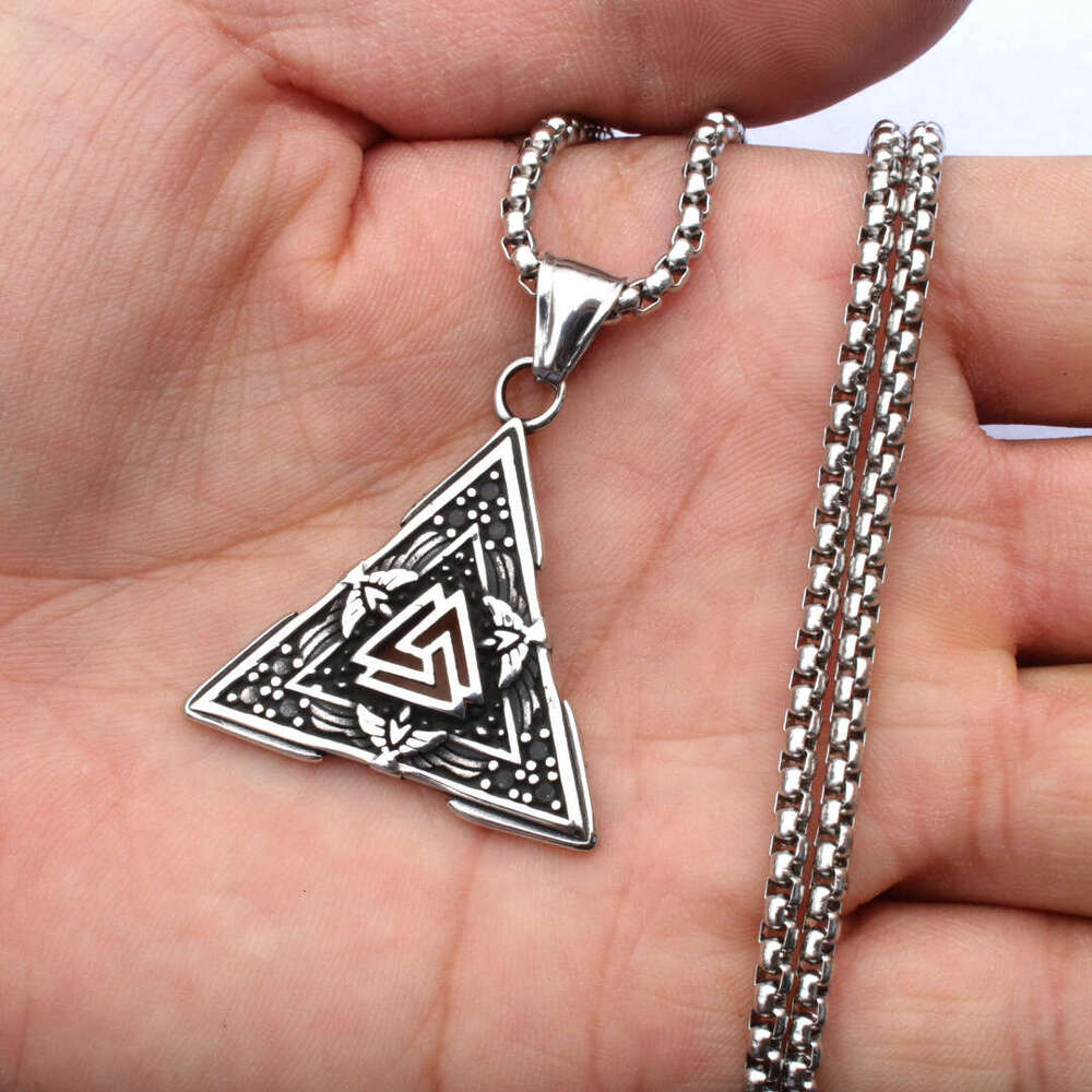 Viking Triangle Rune Titanium Pendant Style Men's Fashion Stainless Steel Necklace Jewelry