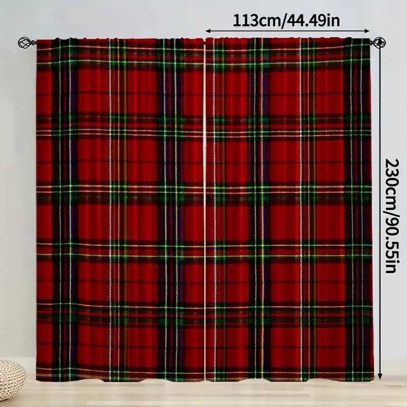 Curtain Christmas Modern checkered printed curtains pole bag curtains bedroom and living room decoration home decoration Christmas decoration Y251126