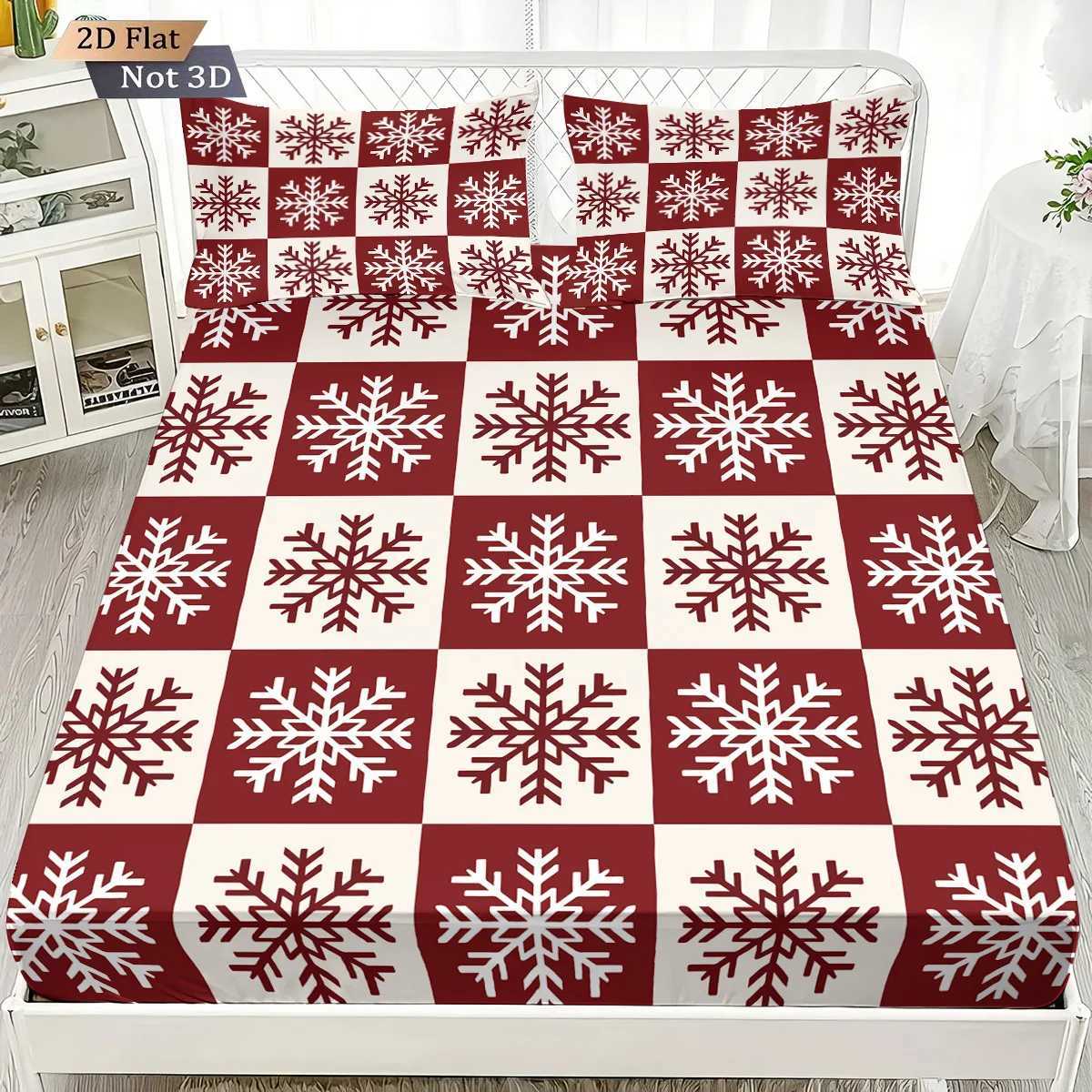 Christmas 3pc red Christmas snowflake print coreless bed sheet set multi size bed cover bedroom bedding holiday decoration machine washabl Y251126