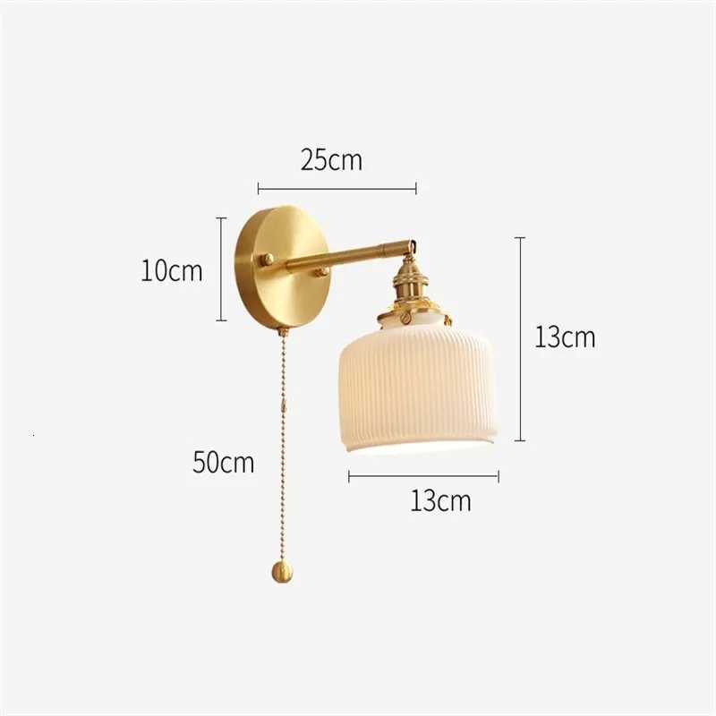IWHD Nordic Ceramic LED Wall Light Fixtures Pull Chain Switch E14 Socket Copper Modern Beside Lamp Sconce Home Lighting Wandlamp M251126