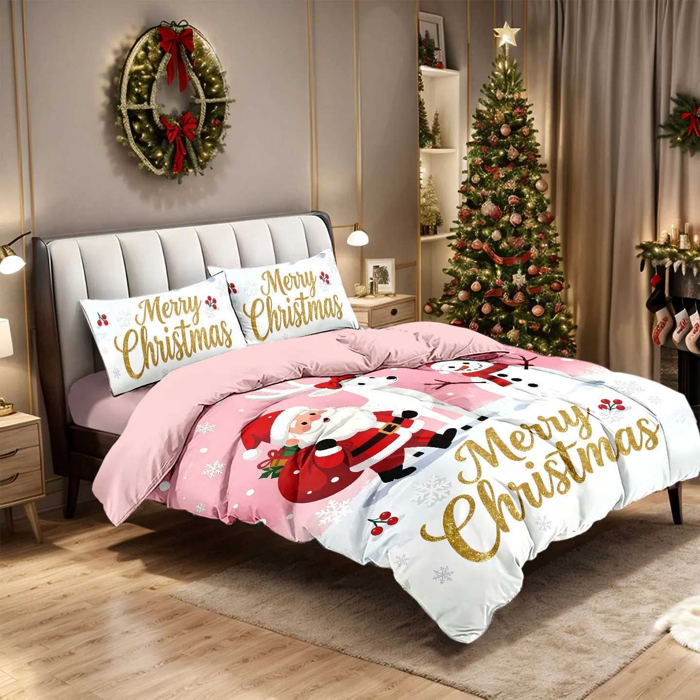 Christmas 3pcs Santa Claus printed coreless down comforter set with soft bedroom and dormitory decorations in various sizes Y251126