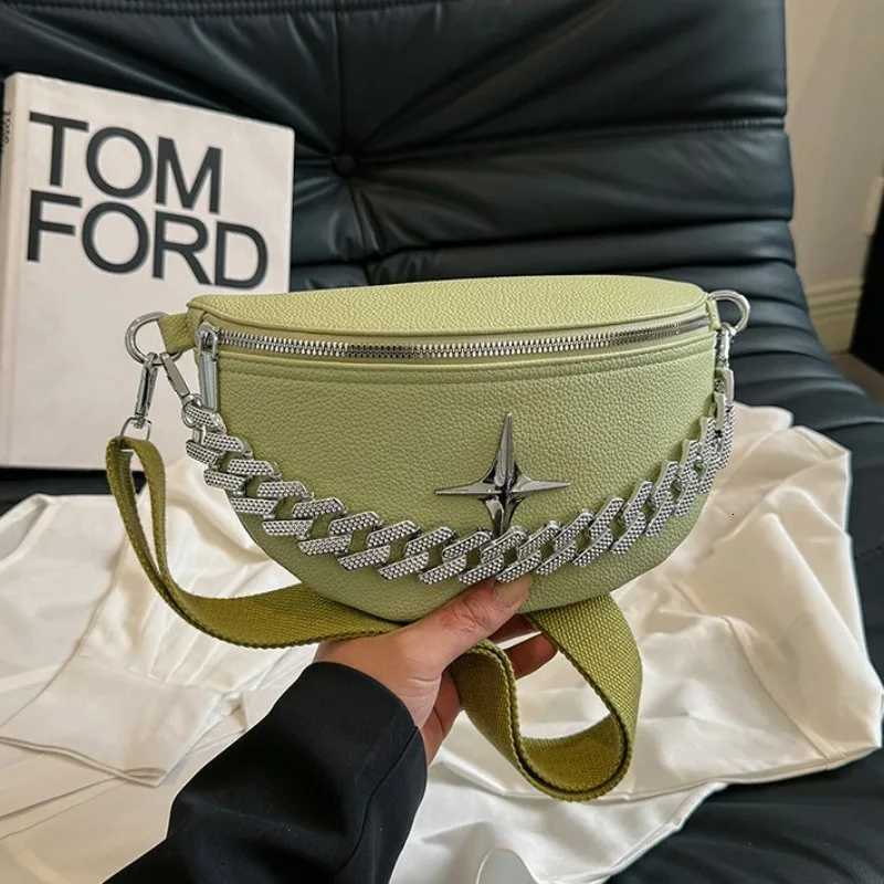 Luxury Chain Fanny Packs For Women Solid Colour PU Waist Bag Fashion Applique Female Waist Pack Ladies Crossbody Chest Bag 2024T251126