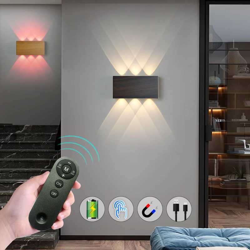 Remote Control Wall Lamp Touch Dimming Wall Lights Type-C Charging Night Light Bedside Stairside Corner Decor 3 Colors 5200mAh M251126