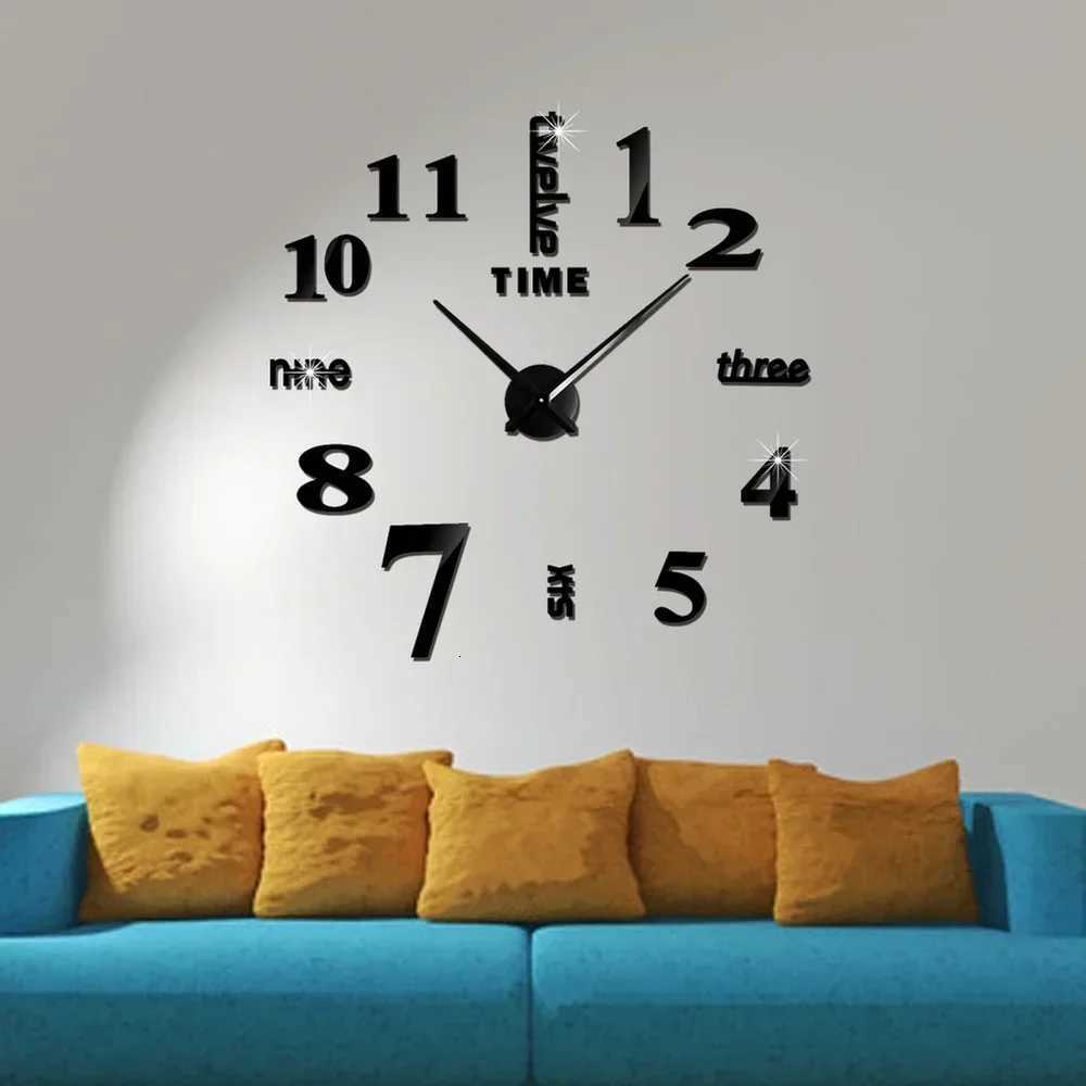 Large 3D Digital Wall Clock Acrylic European Creative Numerals Design Mirror Wall Sticker Clock DIY Self Adhesive Home Decor C251126