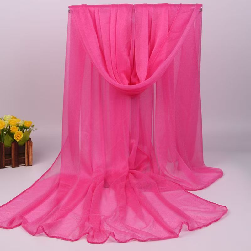 K702 Korean style new scarf for women, long chiffon shawl, summer sun protection, beach towel, solid color silk scarf