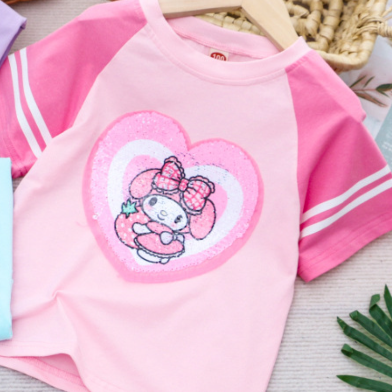 DISNEY toddler designer clothes Children's short-sleeved children's short-sleeved designer sequin summer make-up clothes top T-shirt Girls&#