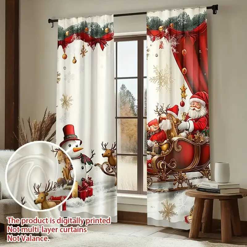 Curtain Christmas 2pcs Joyful Christmas scene patterned curtains filter polyester curtains for Christmas family windows Y251126