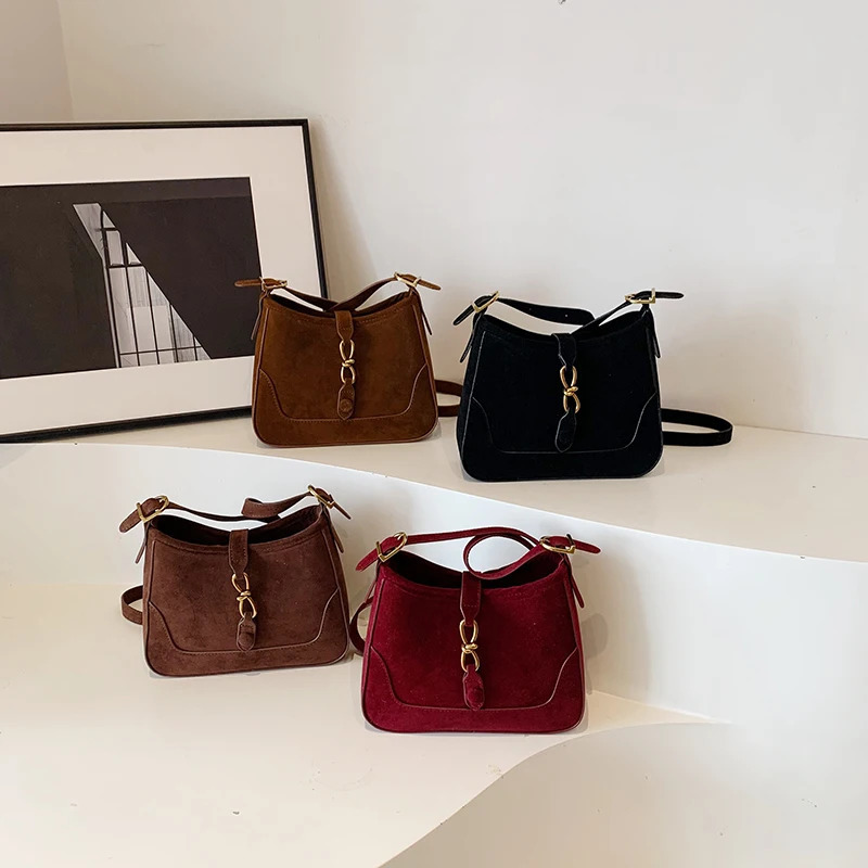Winter Trendy Frosted PU Leather Shoulder Bag for Women Quiet Burgundy Bag Lady Solid Color Crossbody Bags Suede Purse 250425