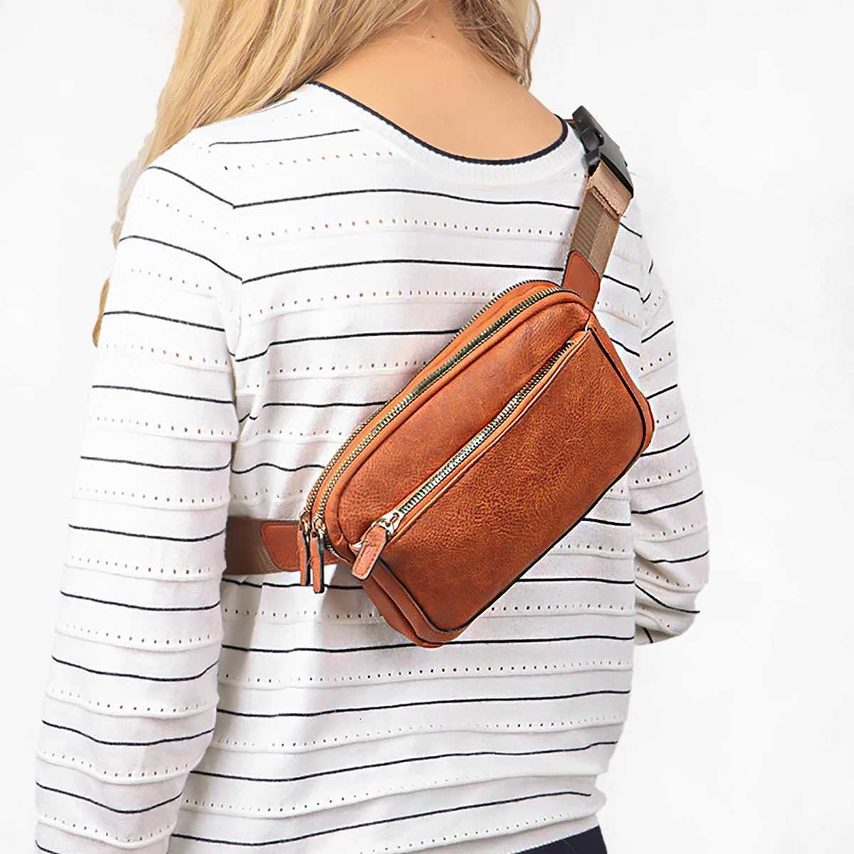 Fashionable outdoor sports waist bag Same gender design PU leather portable Single shoulder mobile phone change chest bagT251126