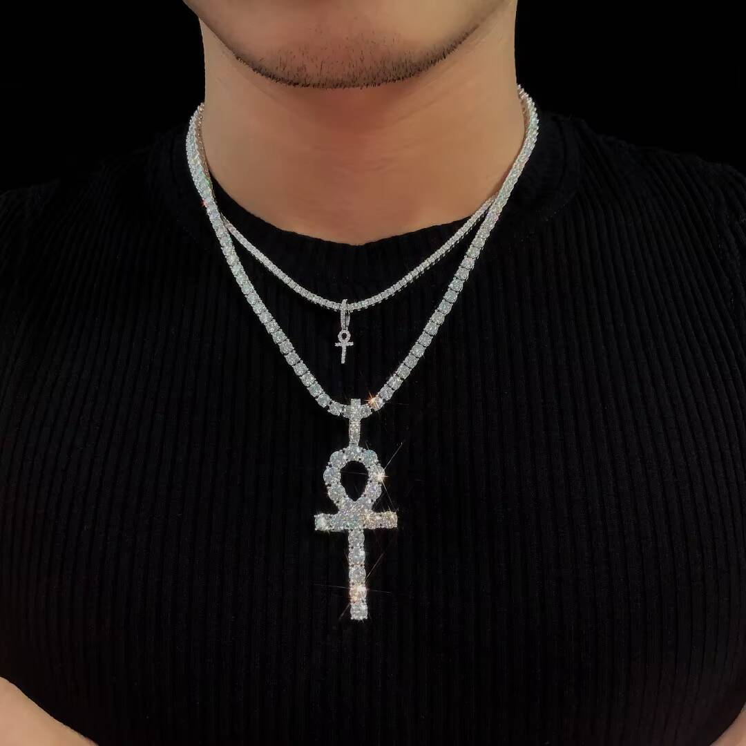 New In-Stock S925 Silver Moissanite Clavicle Pendant Necklace VVS Quality Hip-Hop Fashion for Men and Women