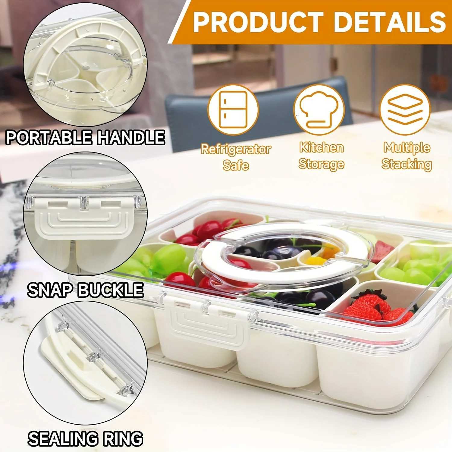 4Grid /8 Grid Snack Box Container Portable Travel Charcuterie Board with Lid Refrigerator Food Storage Box Snack Organizer Y251126
