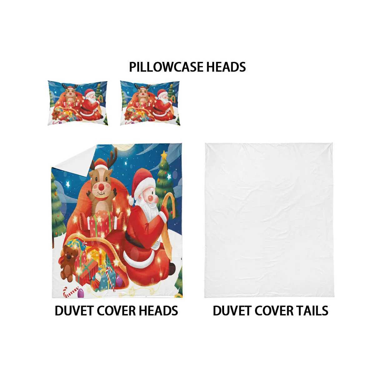 Christmas 3pcs Santa Claus Reindeer Red Printed Coreless Bedding Set Soft and Comfortable Multi Size Dormitory Bedroom Machine Washable Y251126