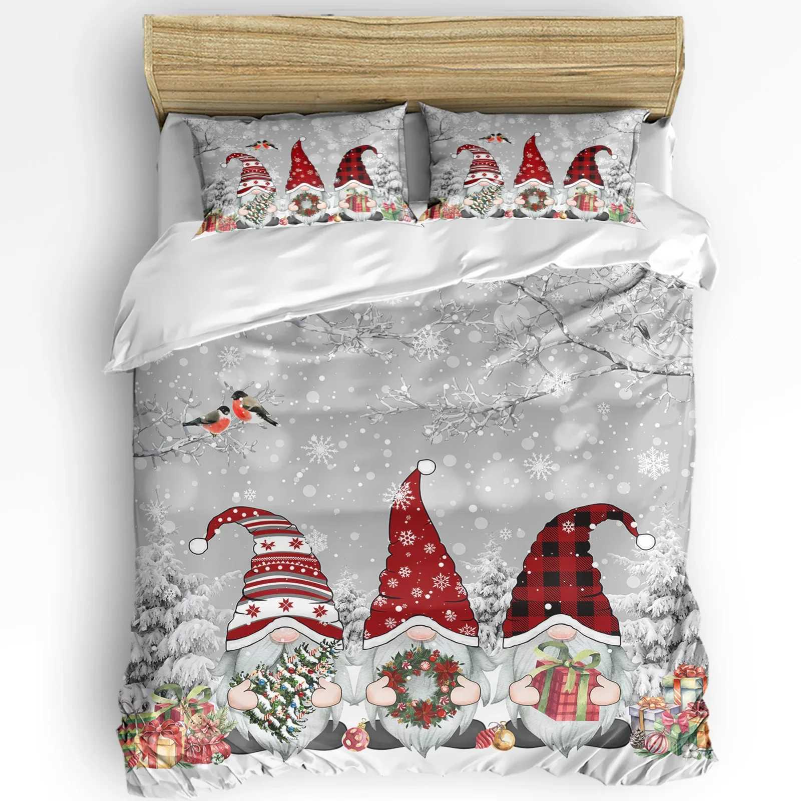 Christmas Christmas Snow Scene Snowflakes Gnome 3pcs Bedding Set For Double Bed Home Textile Duvet Cover Quilt Cover Pillowcase Y251126