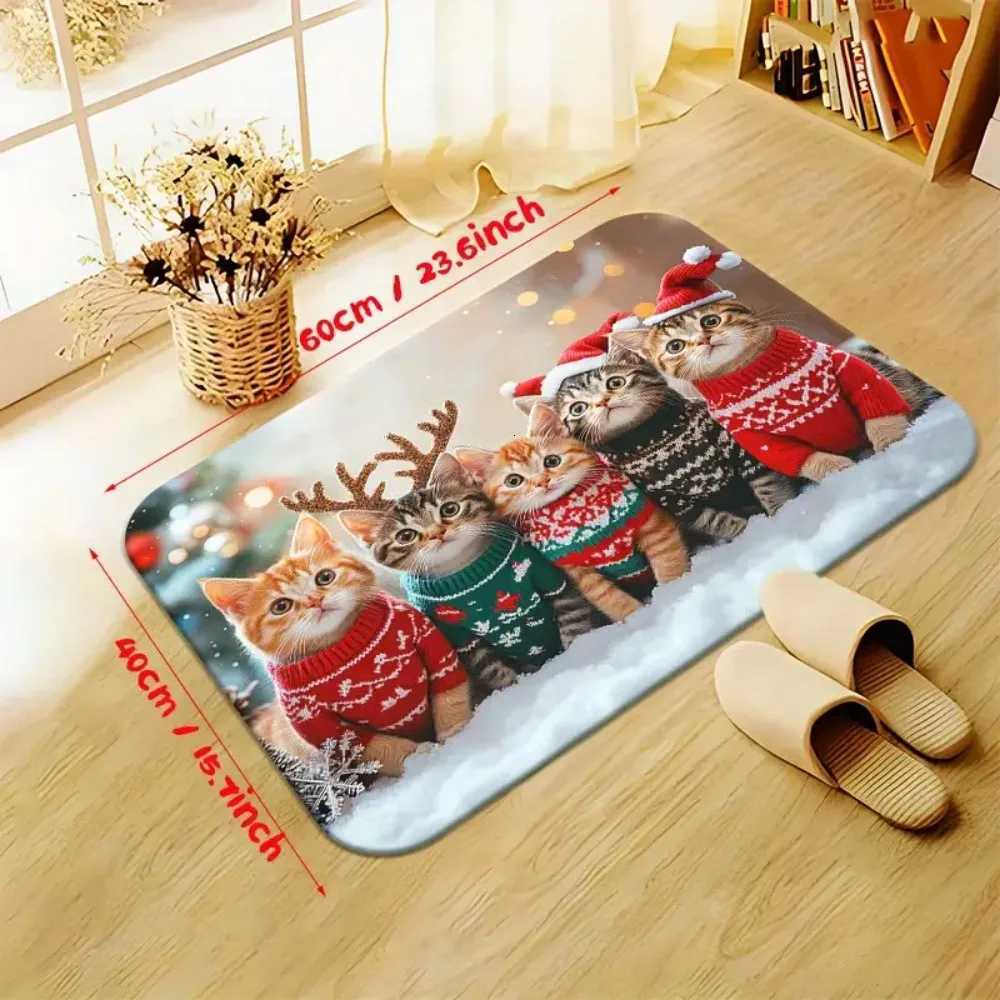 1Pc Christmas Cute Cat Print Doormat Non-Slip Microfiber Polyester Rug Machine Washable For Home Entryway Bedroom Living RoomM251126
