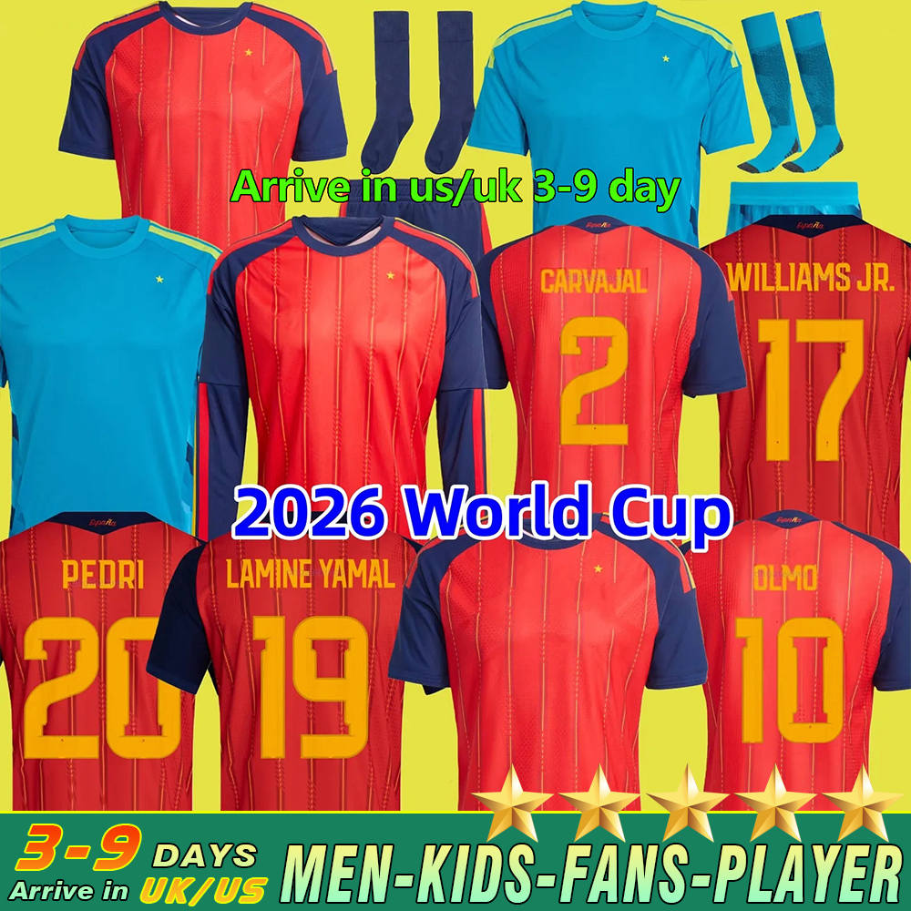 2026 World Cup Spain soccer jersey PEDRI GAVI LAMINE YAMAL MORATA Carvajal OLMO FERRAN RODRIGO home away goalkeeper football kits fans player men kids football shirt