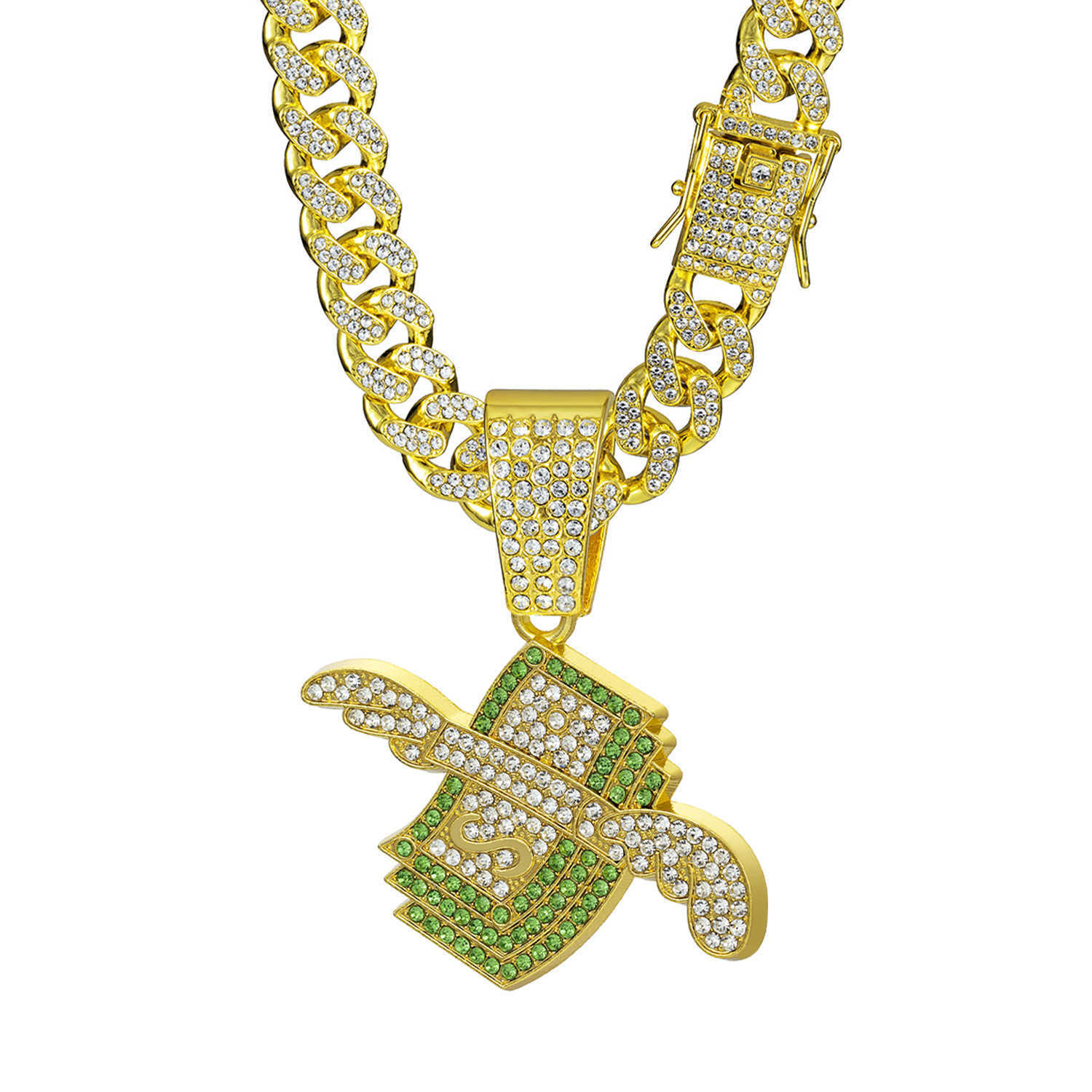 American Flying Wings Dollar Diamond Engraved Alloy Hip-Hop Pendant Necklace Beard Clip Cuban Chain Jewelry X250224