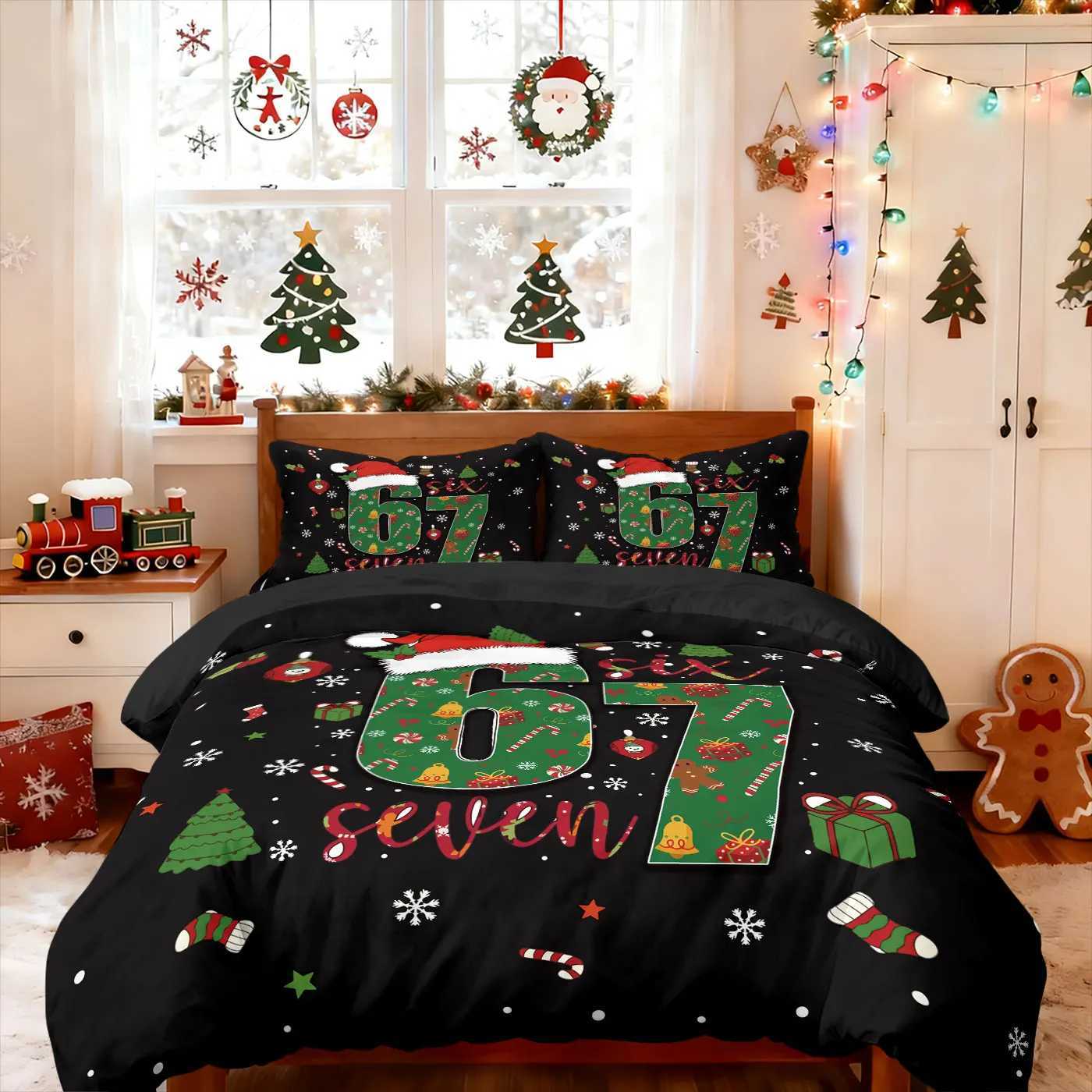 Christmas 3pcs Merry Christmas 67 element black print coreless duvet cover set multi size bedroom bedding holiday decoration Y251126