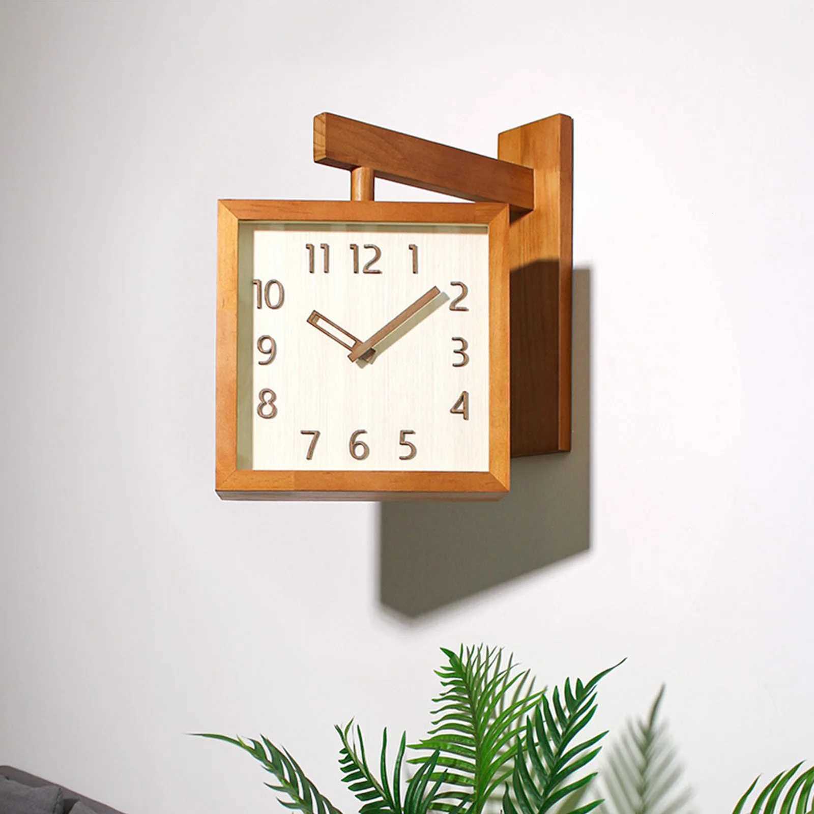 Corner Clock Double Sided Corner Clock Decorative Silent Wooden Simple Battery Powered for Home for Living Room C251126