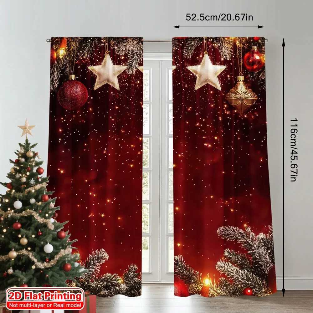 Curtain Christmas 2pcs 2D flat printing Merry Christmas Scene Curtains Snowflake Red Christmas Ball Venus Happy New Year Polyester Without Y251126