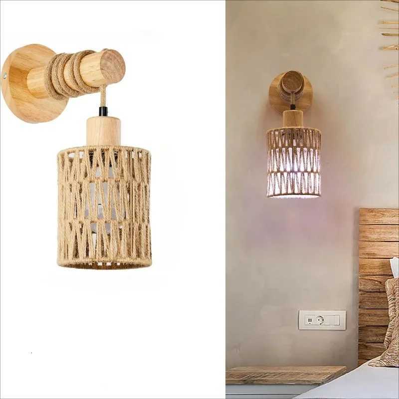 Hemp Rope Design Bedhead Wall Lamp Cylindrical Shaped Wall Light for Bedroom Farmhouse Countryside Decorative Lighting Lampshade M251126