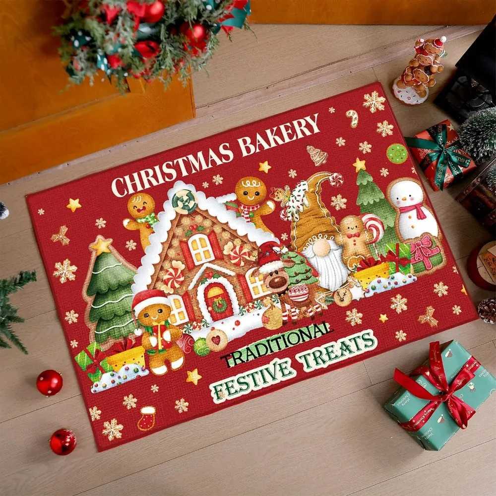 Christmas Gingerbread House Carpet Santa Snowman Rug MERRY CHRISTMAS Mat Illustration Mat for Home Decoration Entryway FloorM251126