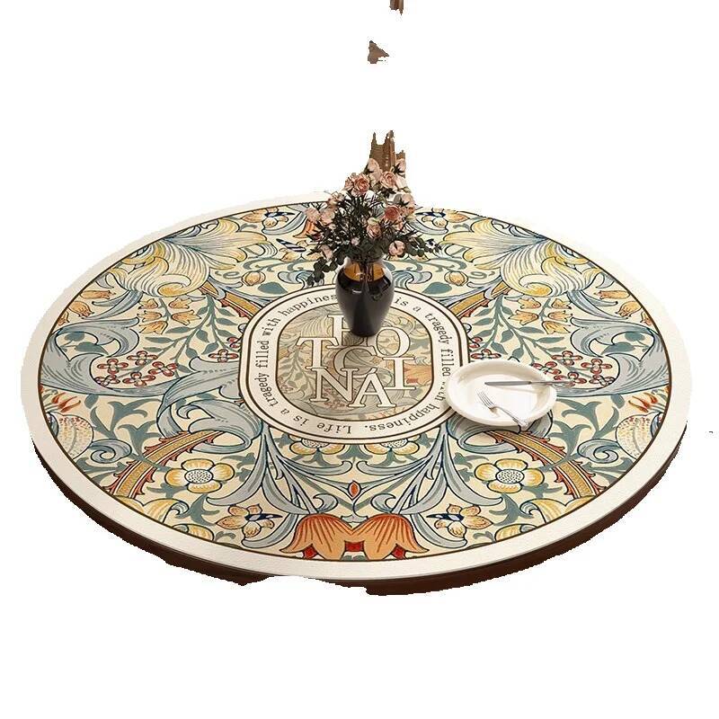 American Style Light Luxury Round Tablecloth Waterproof Oilproof Heatproof Washable Dining Leather Coffee Table Top Protector Mat ddmydog