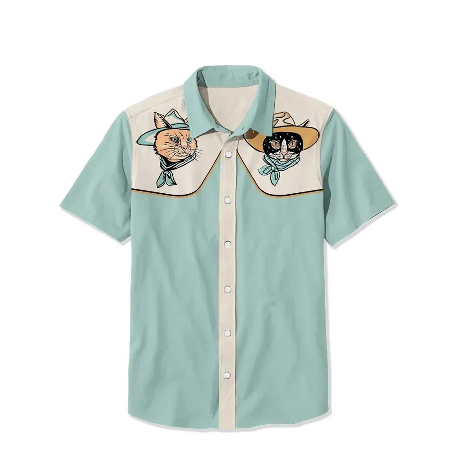 Fashion Mens Short sleeved Shirt Western Cowboy Printed Street Daily Comfortable Mens Collar Top Large Mens Shirt 250422