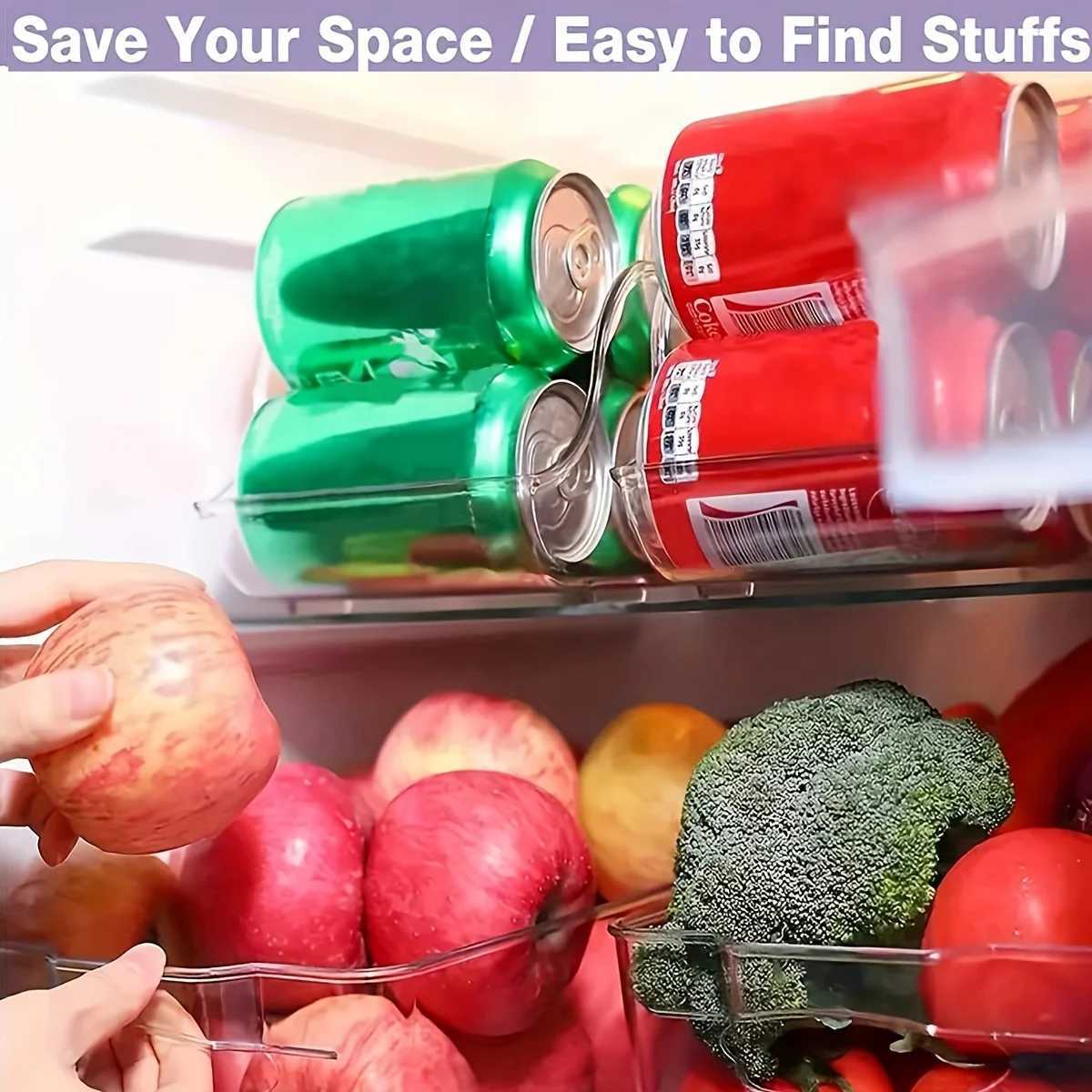 1/2 Pack Drink Dispenser Organizer for Refrigerator Clear Plastic Tall Skinny Soda Pop Cans Holder Container Storage Bin Y251126