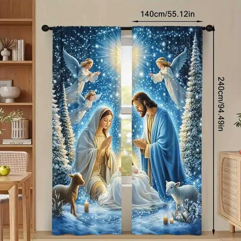 Curtain Christmas Christmas Jesus Nativity curtains pole bag curtains bedroom and living room decoration home decoration Christmas decoration Y251126