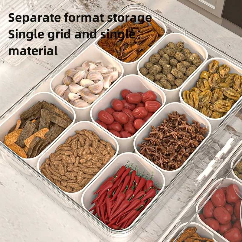 Refrigerator Storage Box 4/9 Grid Food Transparent Meat Vegetable Fruit Storage Box FridgeSeasoning Onion Ginger Storage Box Y251126