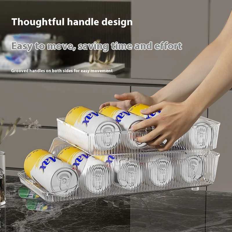 Large Capacity Kitchen Refrigerator Can Storage Rack Dual Layer Foldable Beverage Organizer Automatic Slide Out Boxes Y251126
