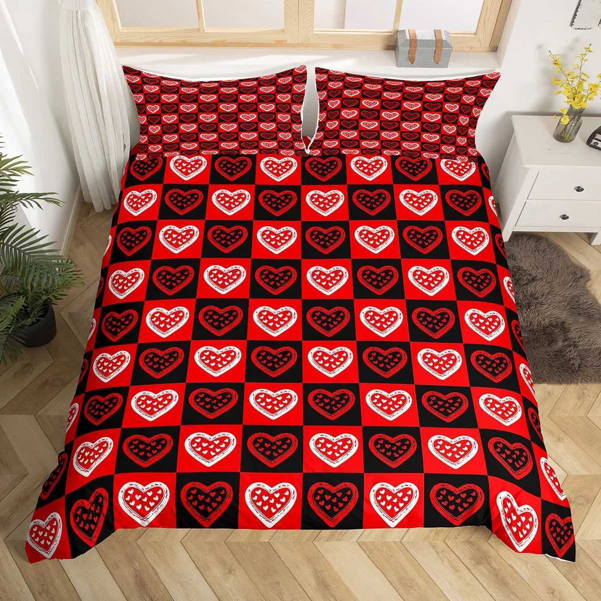 Christmas Home Romantic Love Heart Duvet Cover SetWinter Christmas Snowflake Bedding SetKawaii Cartoon Buffalo Bed Set Y251126