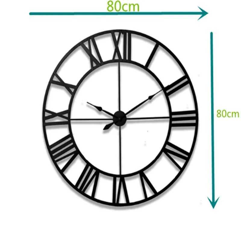 New 80 cm Modern 3D Large Retro Black Iron Art Hollow Wall Clock Roman Numerals Home Decor C251126