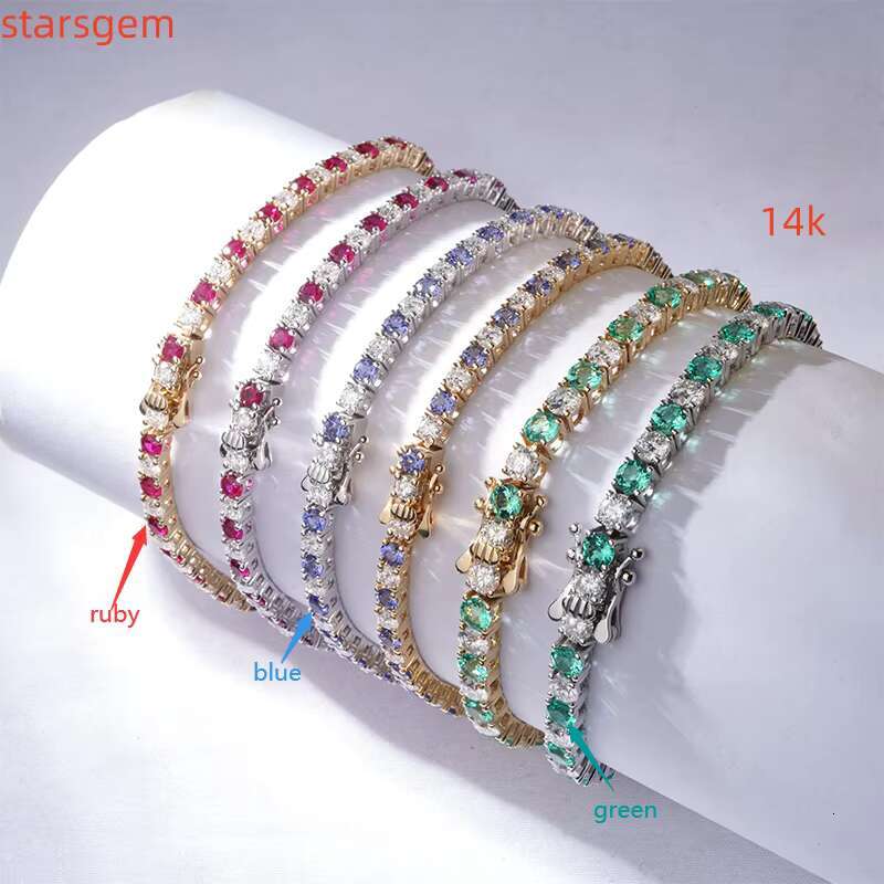 14k Solid Stock Wholesale Beautiful Round Brilliant Fancy Cut Lab Grown Ruby Sapphire Moissanite Stones Tennis Bracelet