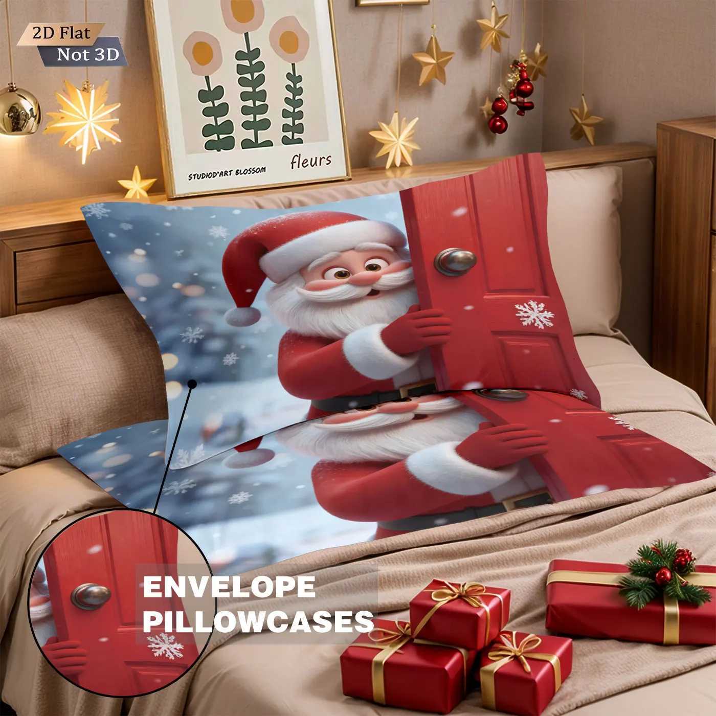 Christmas 3pcs cartoon Santa Claus printed coreless duvet set multi size bedroom bedding holiday decoration machine washable Y251126