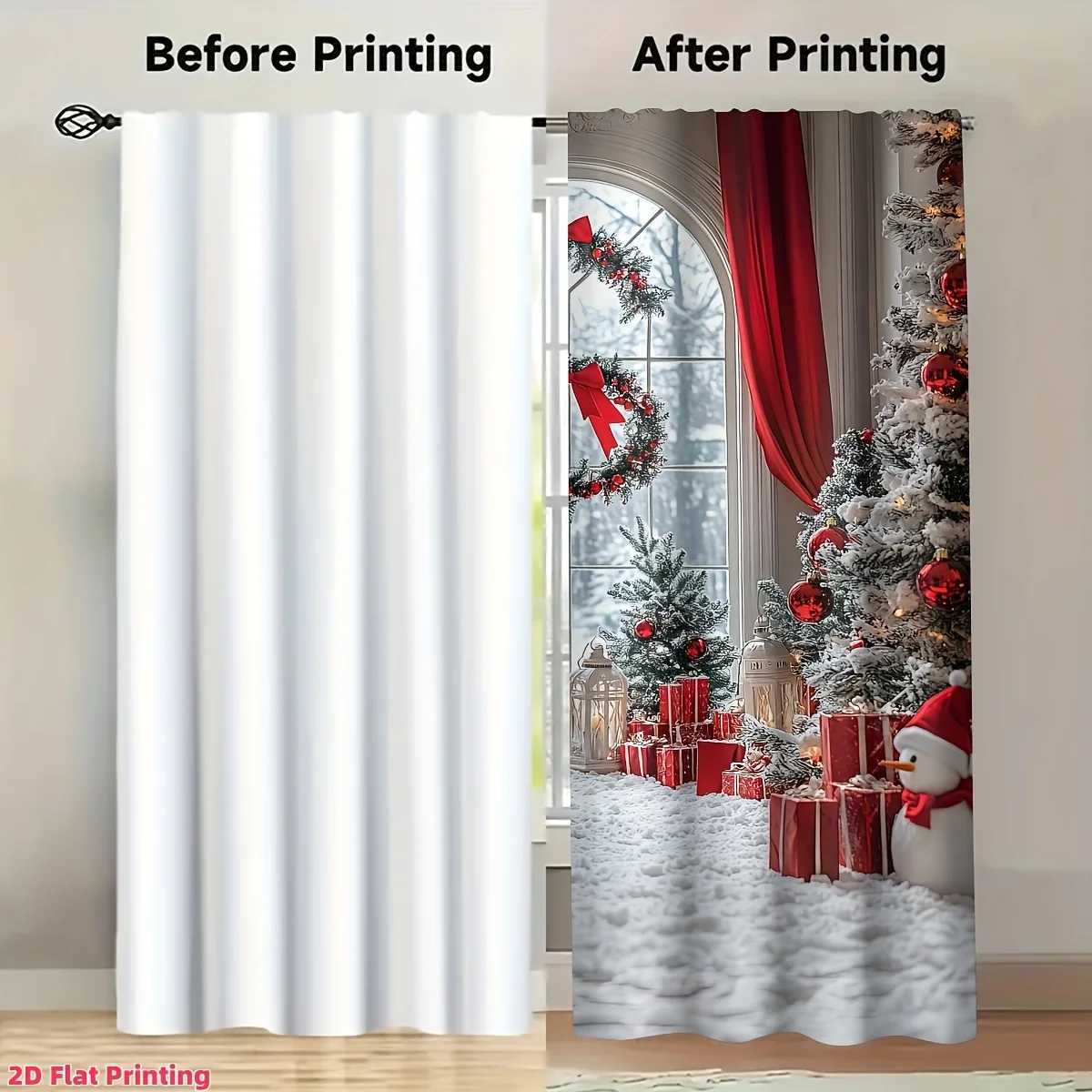 Curtain Christmas Snowman Tree Christmas Curtains 2pcs 2D Flat Print Polyester Rod Pocket Machine Washable for Living Room Bedroom Study Decor Y251126