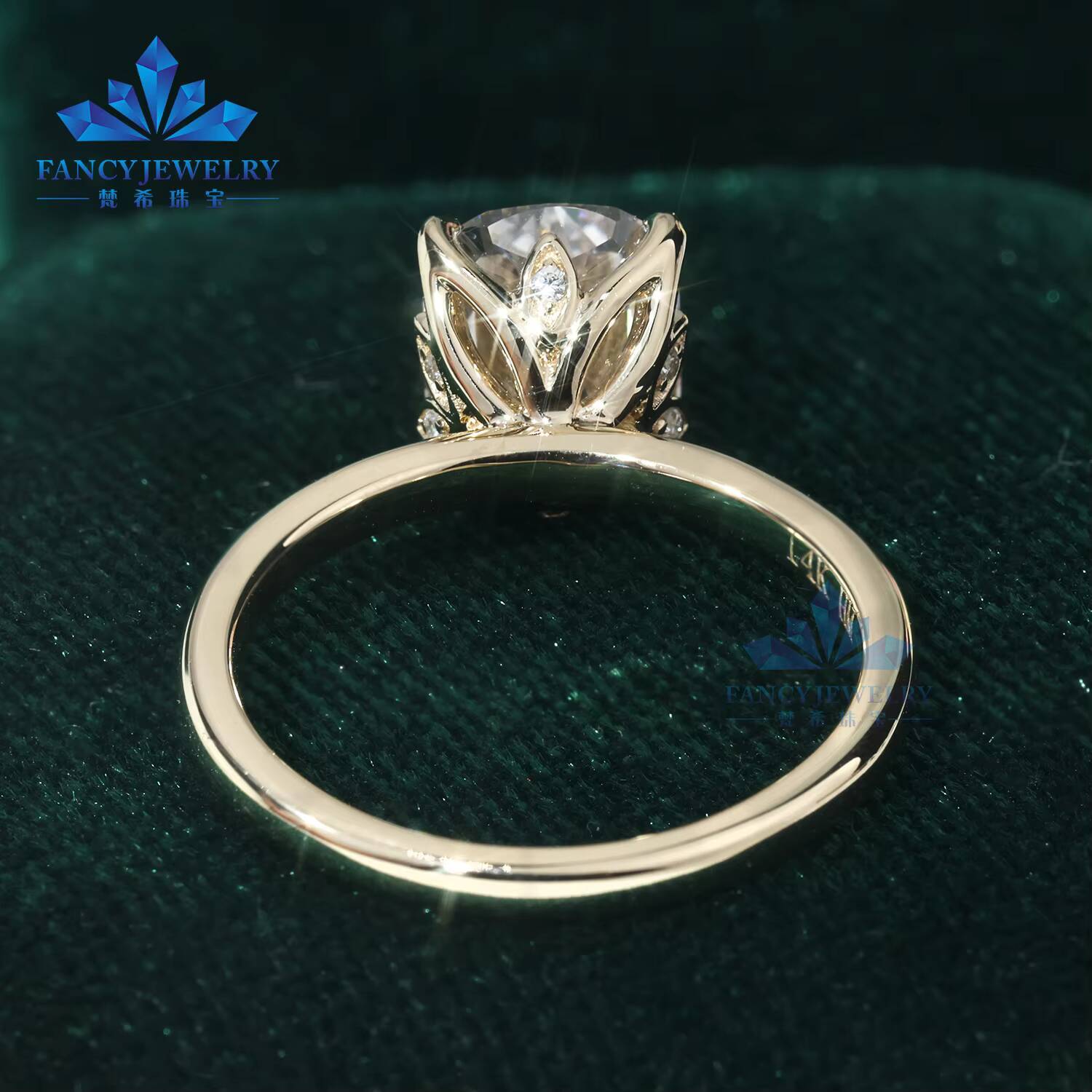 IGI Certificate Cvd Hpht10K 14K 18K Yellow Gold Romantic 1-5 Ct Cushion Shape Lab Grown Diamond Women Engagement Ring