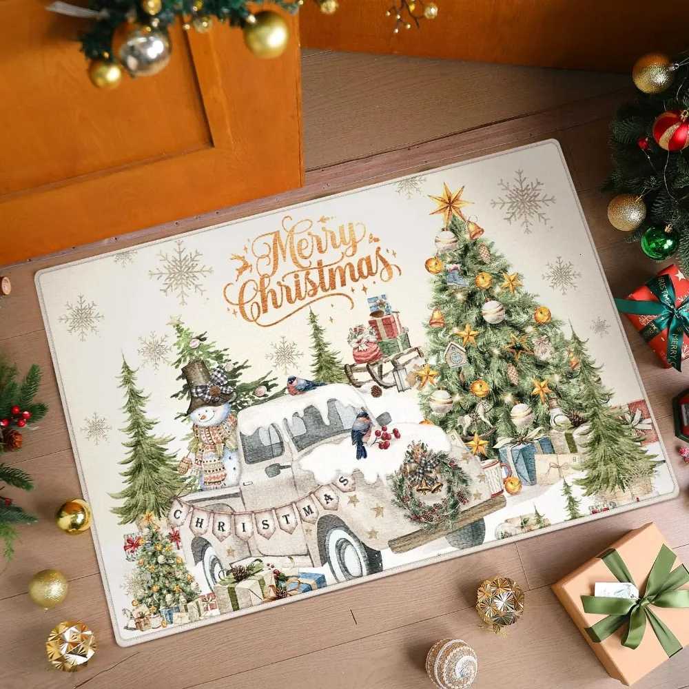 Christmas Gingerbread House Carpet Santa Snowman Rug MERRY CHRISTMAS Mat Illustration Mat for Home Decoration Entryway FloorM251126