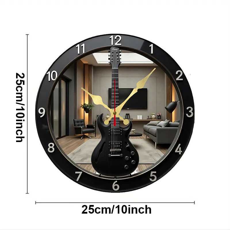Electric Guitar-Shaped Wooden Round Silent Hanging Wall ClockSuitable For Living RoomOfficeStudy RoomBedroomHome Decoration C251126
