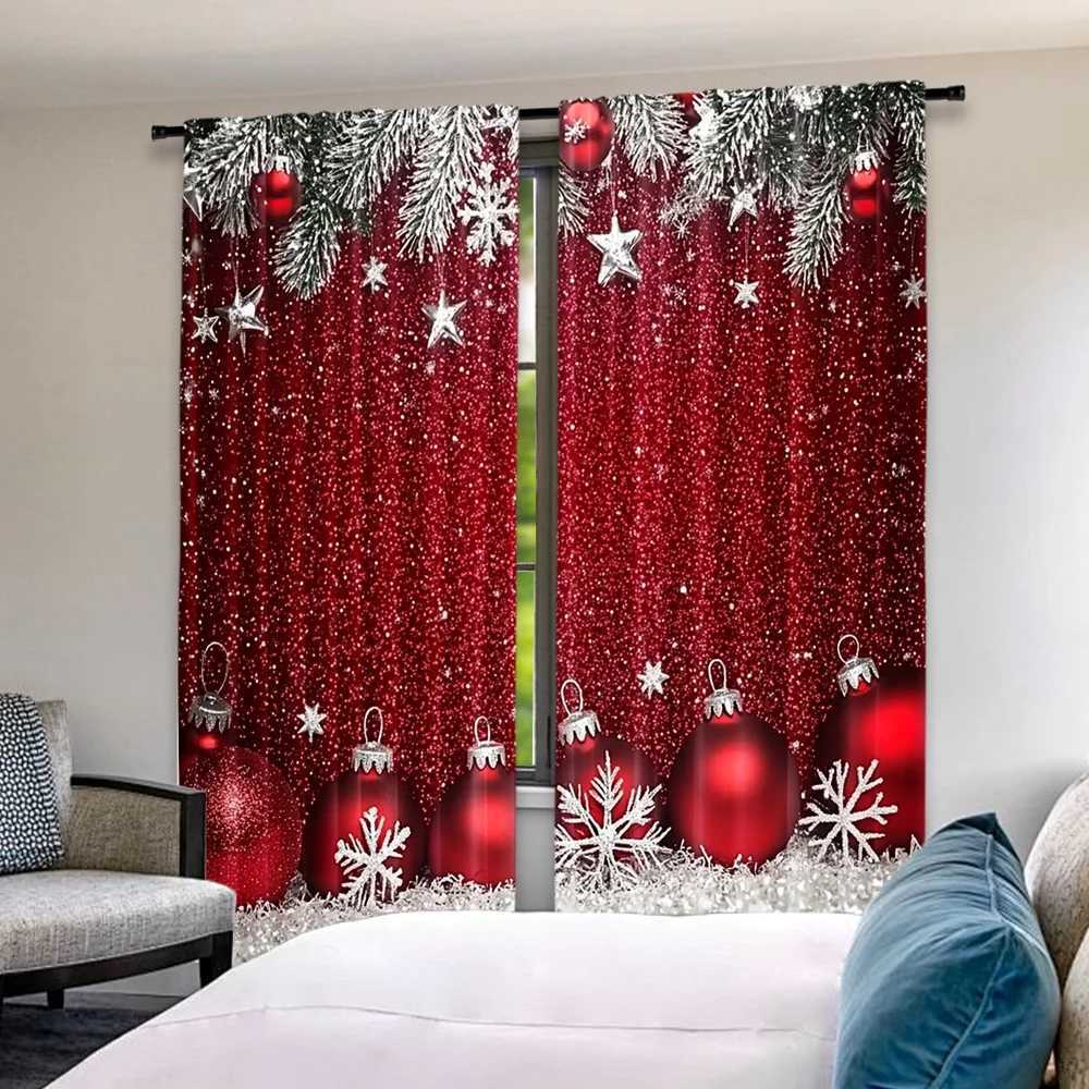 Curtain Christmas 2D flat printing 2pcs Christmas curtains Christmas Red Ball Digital Printed Polyester Drapes Birthday Party Perfect for Parties Y251