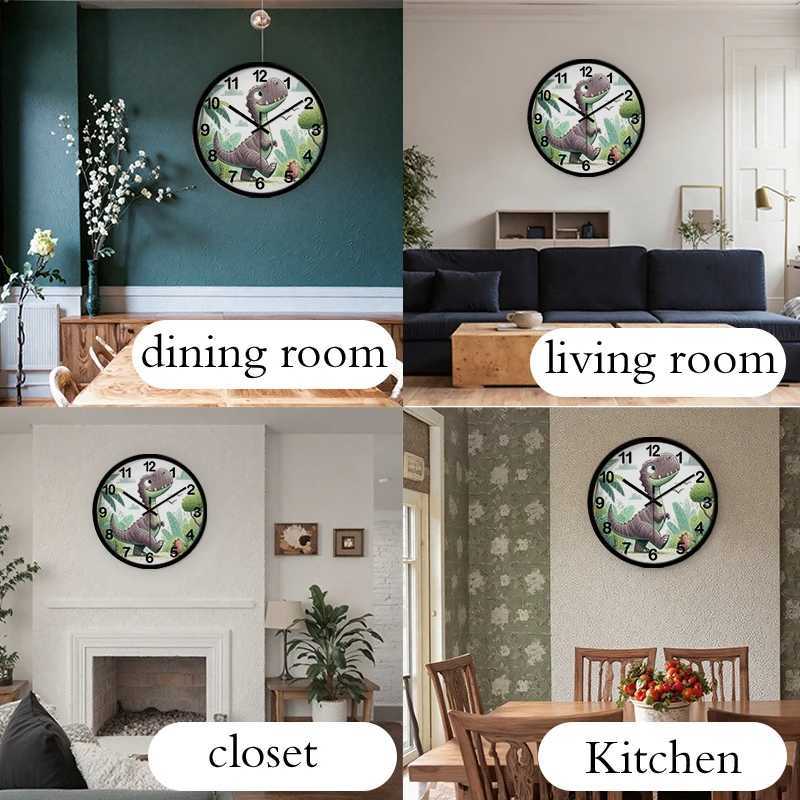 Jungle Dinosaur Cartoon Round Silent Hanging Wall Clock Suitable For Living Room SchoolStudy RoomBedroom Childrens Gifts C251126