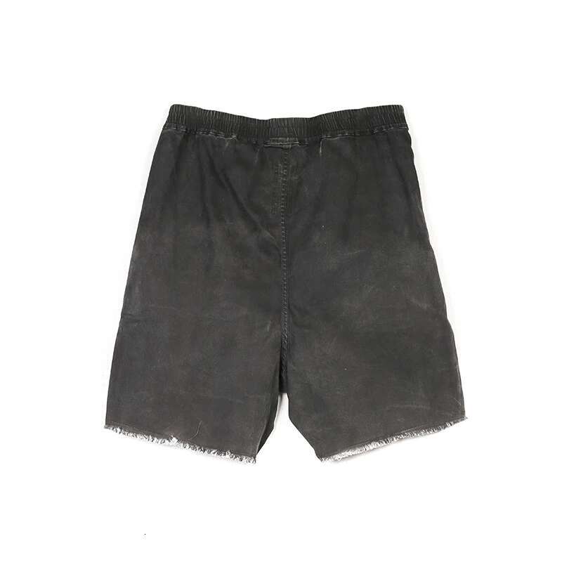 Dark RO Cotton Men's Washed Cigarette Ash Slit Silhouette Five Quarter Pants With Distressed Edges Denim Shorts RICK