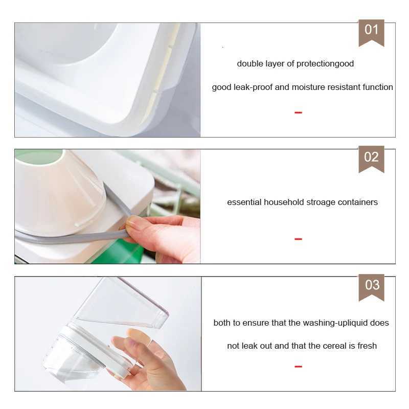 Laundry Detergent Powder Container With Measuring Cup Washing Up Powder Dispenser Food Storage Jar Airtight Storage Bottle Y251126