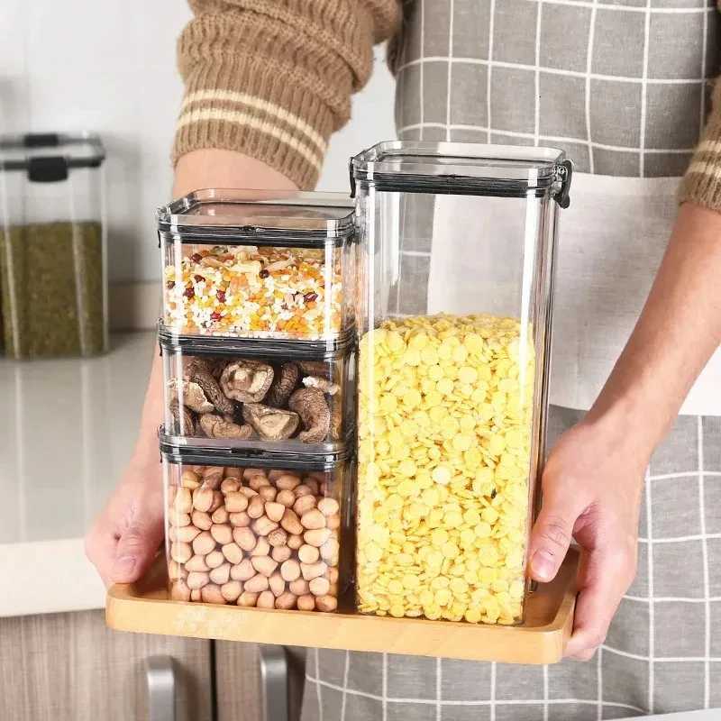 High Quty Sealed Jar Food Storage Box Transparent Plastic Kitchen Organizer Multigrain Tank Stackable Dried Sealed Storage Y251126