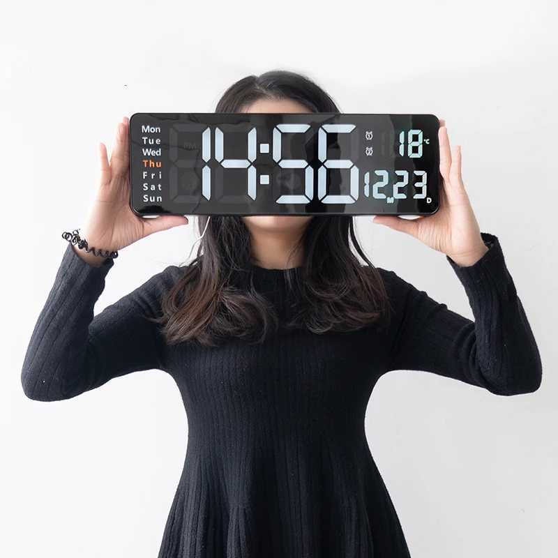Large Digital Wall Clock Temp Date Week Display Remote Control Power Off Memory Table Clock Wall-mounted Dual Alarms LED Clocks C251126