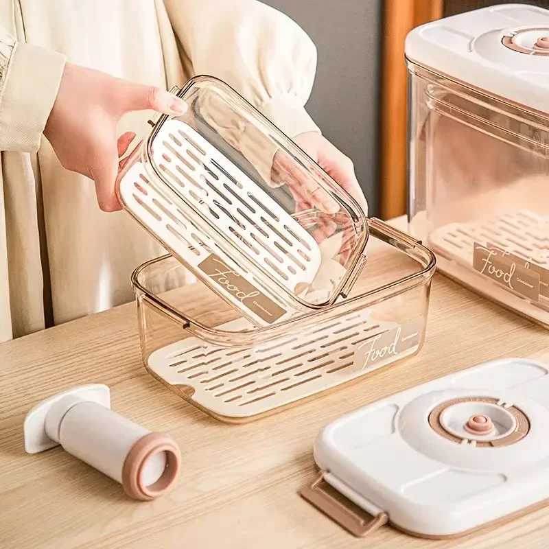 Vacuum storage box sealed grain tank household fresh-keeping box refrigerator drainable food storage container Kitchen Organizer Y251126